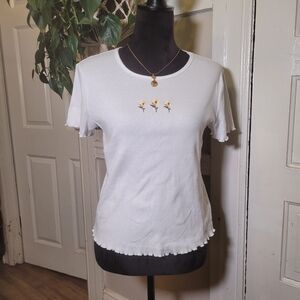 Floral Embroidered Baby T w Lettuce Edge Hem/t40